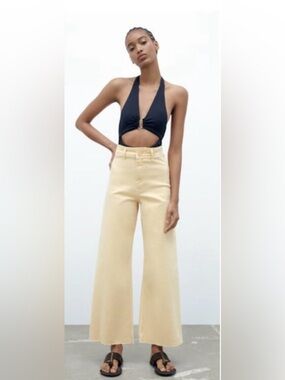 Zara Women's Cream Flare Jeans